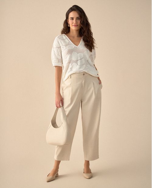 Pantalón clásico con bolsillos de ribete para mujer