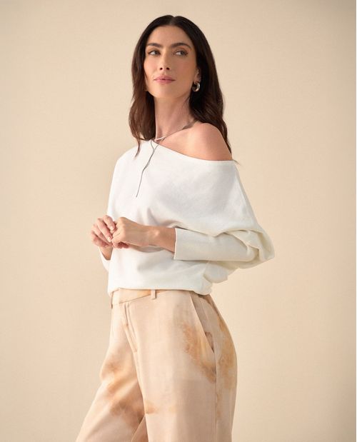 Suéter tejido cuello bandeja para mujer