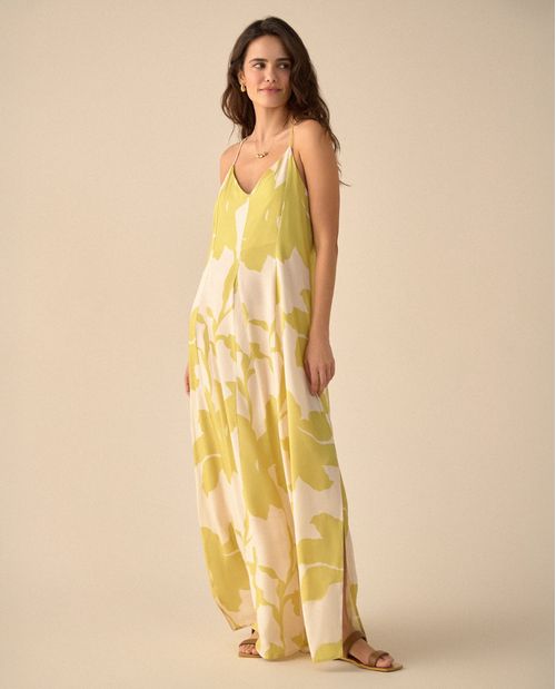 Vestido largo con escote en V para mujer