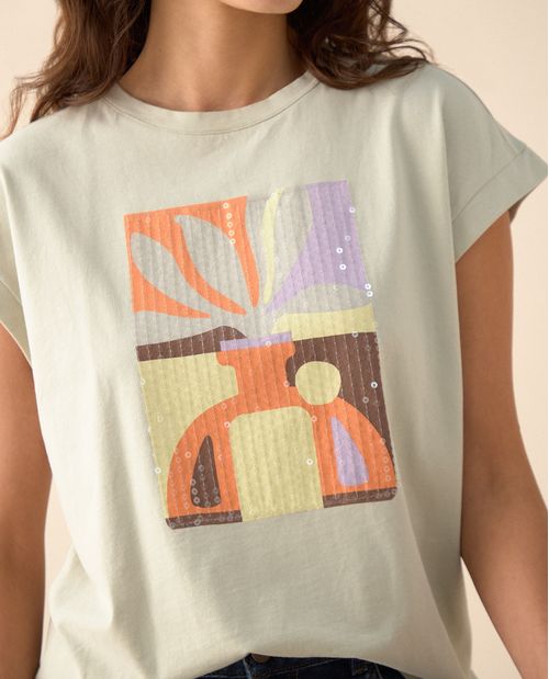 Camiseta manga corta estampada para mujer