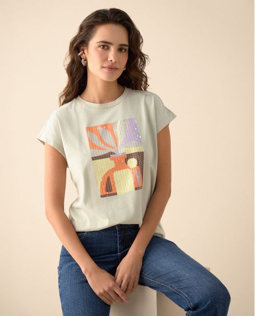 Camiseta manga corta estampada para mujer
