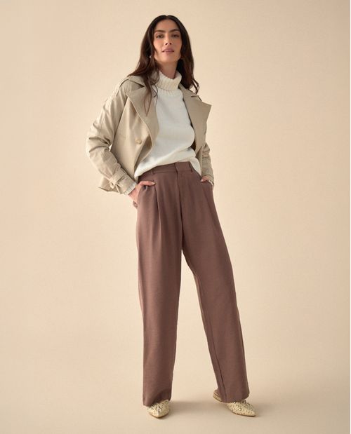 Pantalón de bota recta con pinzas para mujer