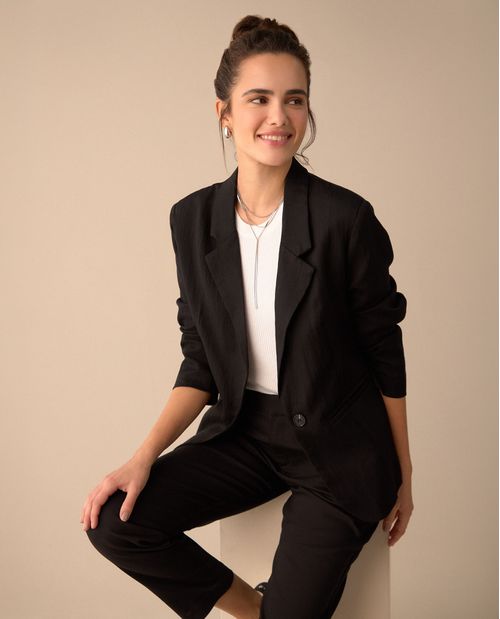 Blazer largo de diseño abierto para mujer