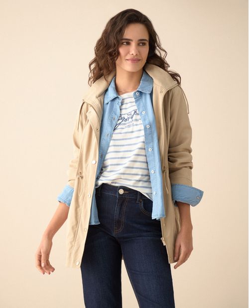 Chaqueta tipo abrigo con capucha para mujer