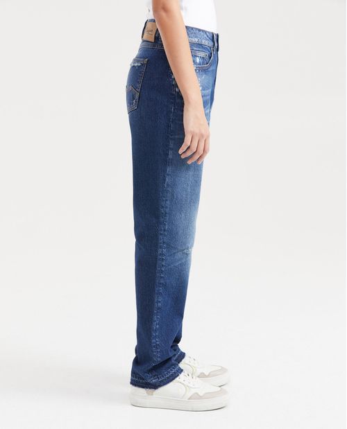 Jean Boyfit Tiro Medio Boot Cut Azul Oscuro para Mujer
