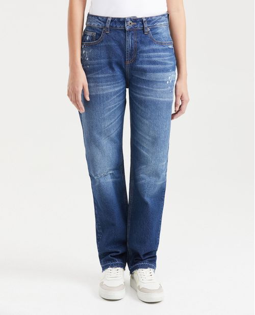 Jean Boyfit Tiro Medio Boot Cut Azul Oscuro para Mujer