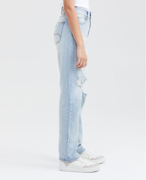 Jean Super High Rise Boot Cut Azul Claro con Rotos para Mujer