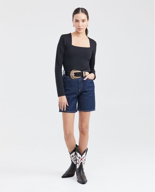 Camiseta Ajustada con Escote Cuadrado para Mujer