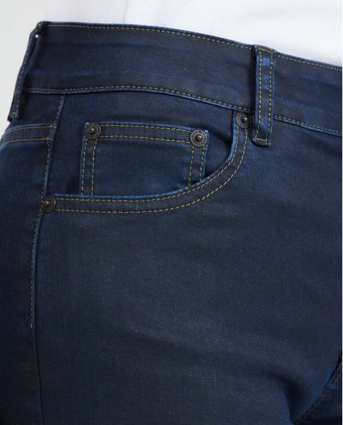 Jean High Rise Bota Skinny Azul Oscuro Resinado para Mujer