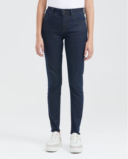 Jean High Rise Bota Skinny Azul Oscuro Resinado para Mujer