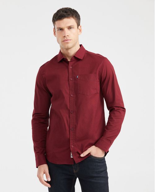 Camisa Slim Fit Manga Larga con Bolsillo para Hombre
