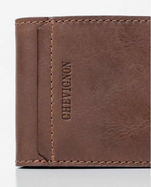 Billetera en Cuero Formato Horizontal Dos Alas con Portadocumentos No Extraíble para Hombre