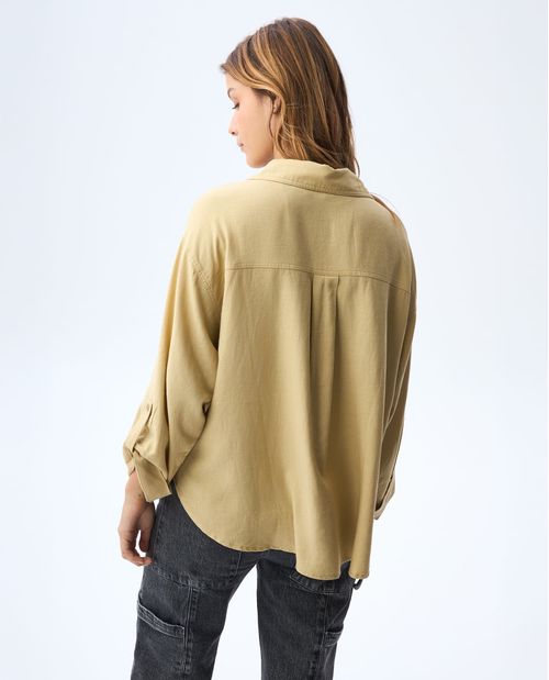 Camisa manga larga en mezcla de lino para mujer
