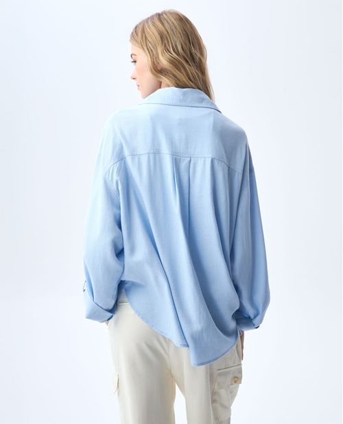 Camisa manga larga en mezcla de lino para mujer