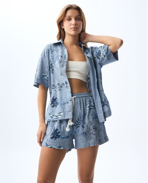 Camisa bordada manga corta para mujer