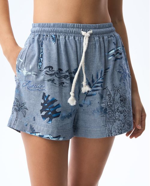Short con estampado y bordado playero para mujer
