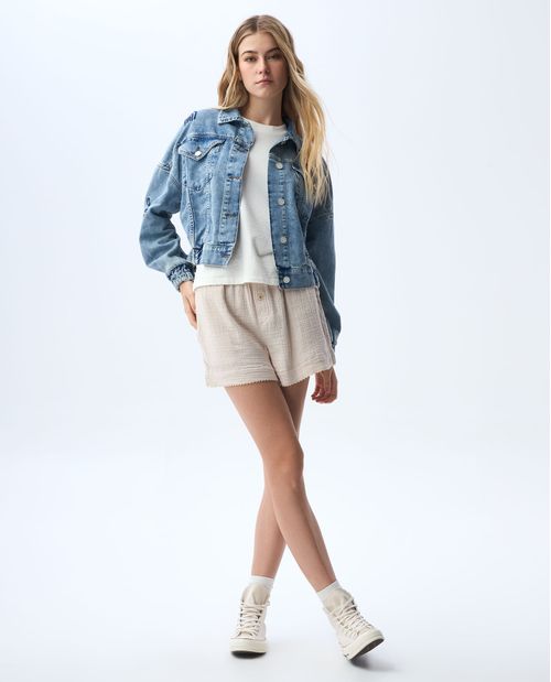 Chaqueta bordada tono medio para mujer