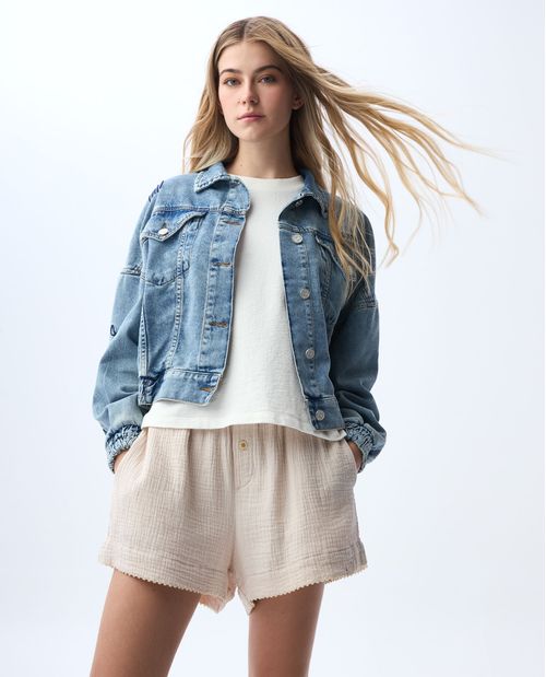 Chaqueta bordada tono medio para mujer