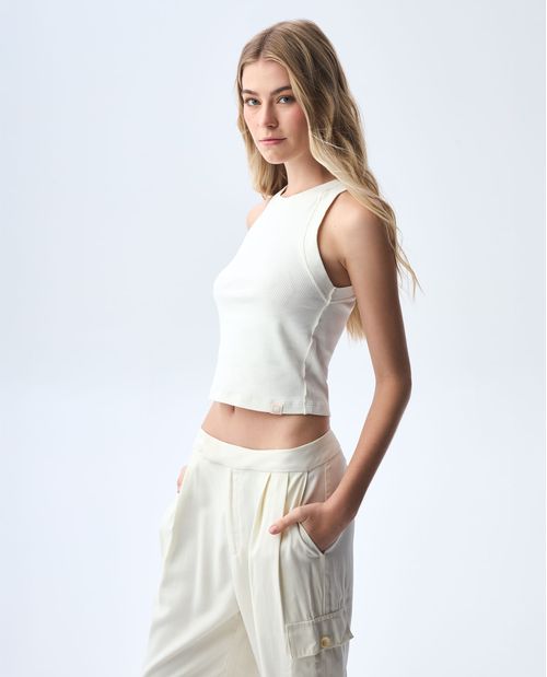Camiseta en rib ajustada para mujer