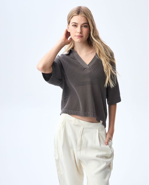 Polo tejida de fit amplio para mujer