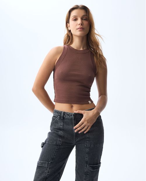 Camiseta en rib ajustada para mujer
