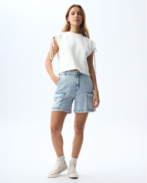 Camiseta manga sisa en burda para mujer