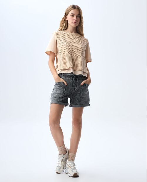 Camiseta con tejido sobrepuesto para mujer