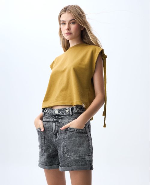 Camiseta manga sisa en burda para mujer