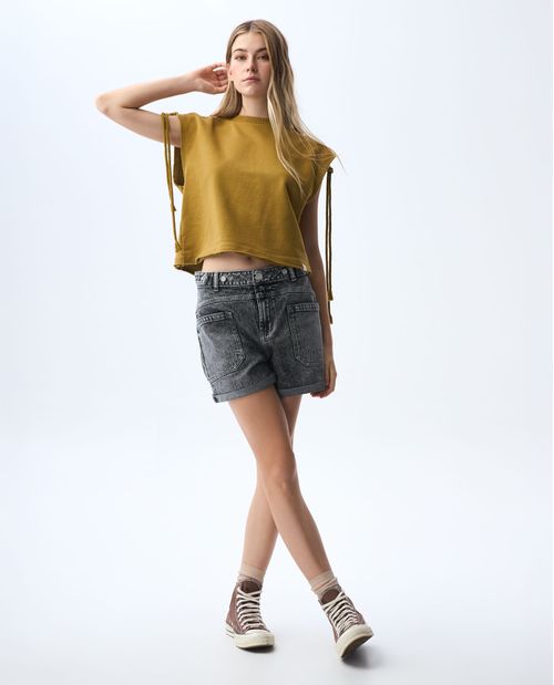 Camiseta manga sisa en burda para mujer