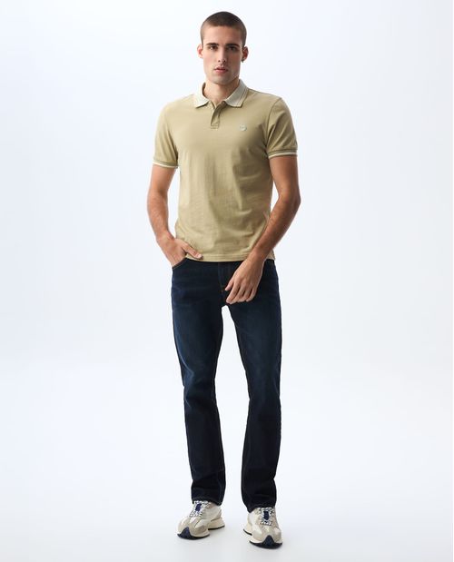 Polo con cuello y puños tejidos para hombre