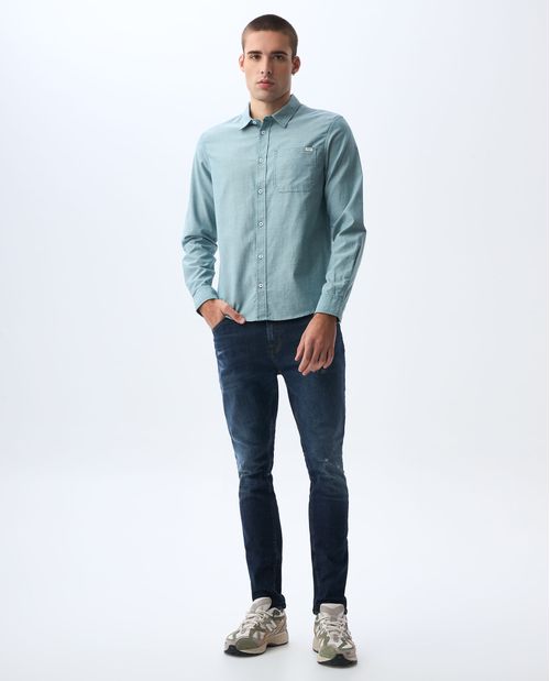 Camisa manga larga de tela con efecto para hombre