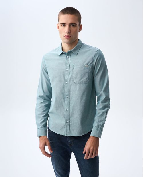 Camisa manga larga de tela con efecto para hombre