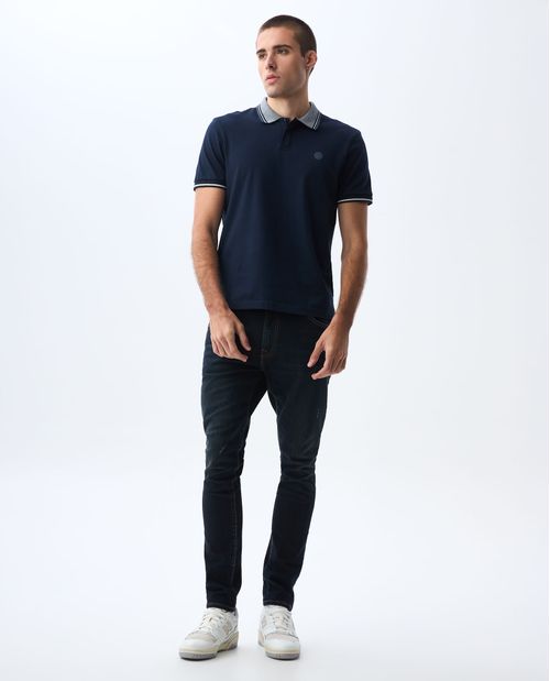 Polo con cuello y puños tejidos para hombre