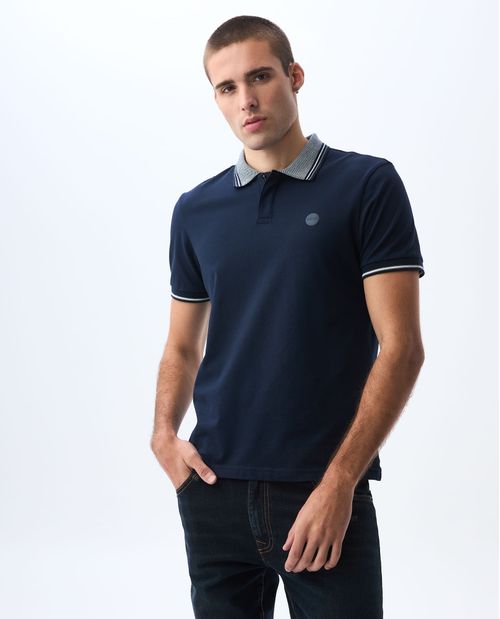 Polo con cuello y puños tejidos para hombre