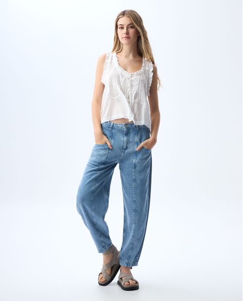 Jean Barrel de bota recta para mujer