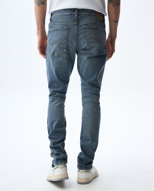 Jean Slim tono oscuro con rotos para hombre