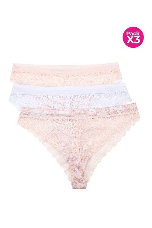 Panty tipo hipster en encaje paquete x3