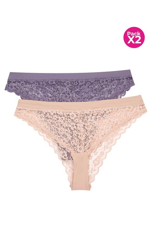 Panty tipo hipster en encaje paquete x2