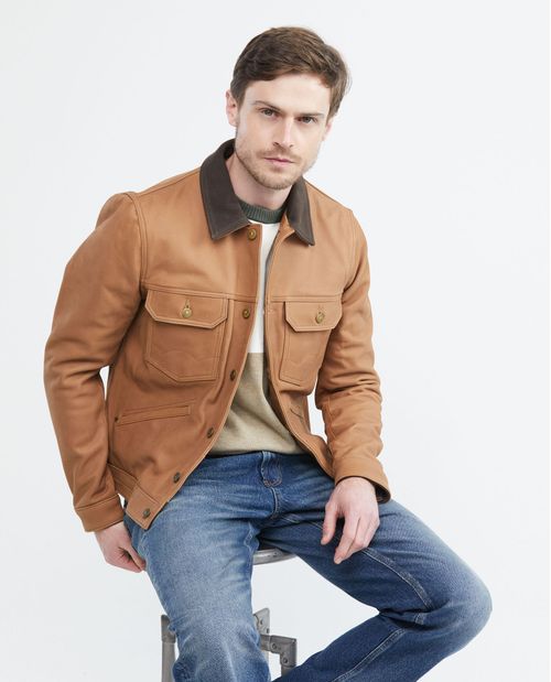 Chaqueta de Hombre en Cuero, Tipo Trucker - Piel de Nubuck