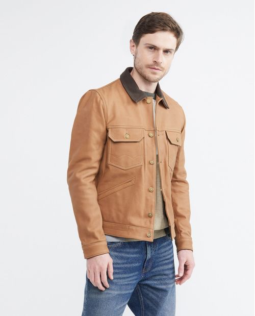 Chaqueta de Hombre en Cuero, Tipo Trucker - Piel de Nubuck