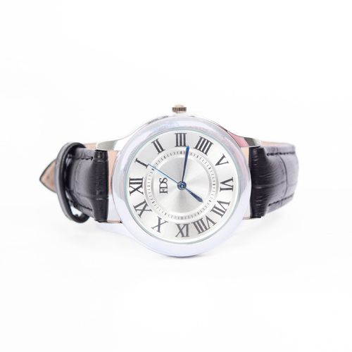 Reloj Romano Tipo Cuero Negro Liso