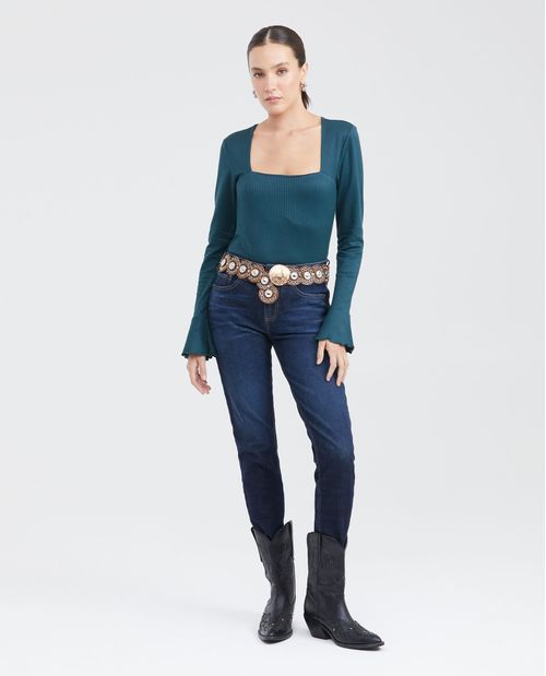 Camiseta Ajustada con Escote Cuadrado para Mujer