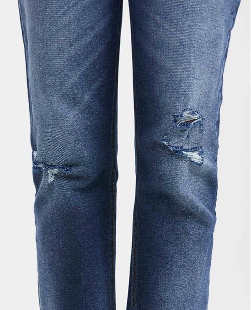 Jean High Rise Bota Skinny Azul Oscuro con Rotos para Mujer