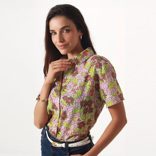 Blusa Cuello Camisero Manga Corta