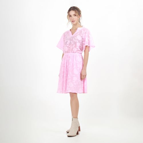 Vestido Cuello V Manga Corta
