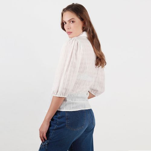 Blusa cuello camisero manga 3 cuartos