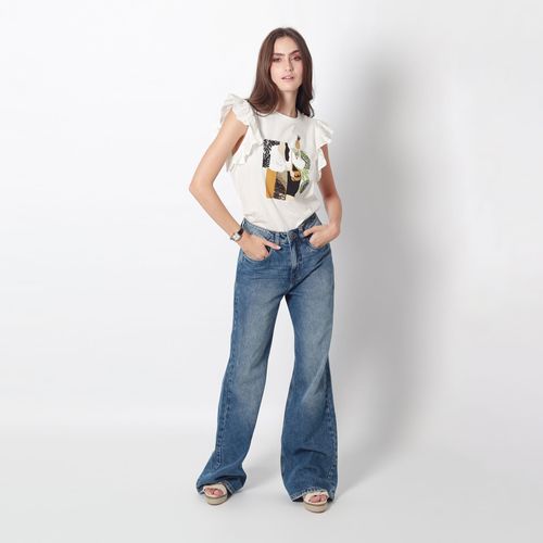 Jean Mom Tiro Alto Bota Recta