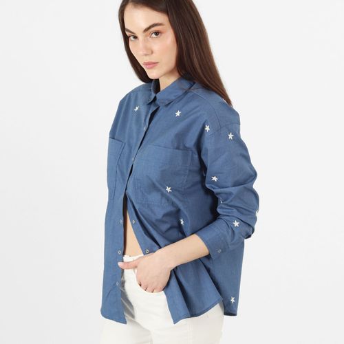 Blusa Cuello Camisero Manga Larga