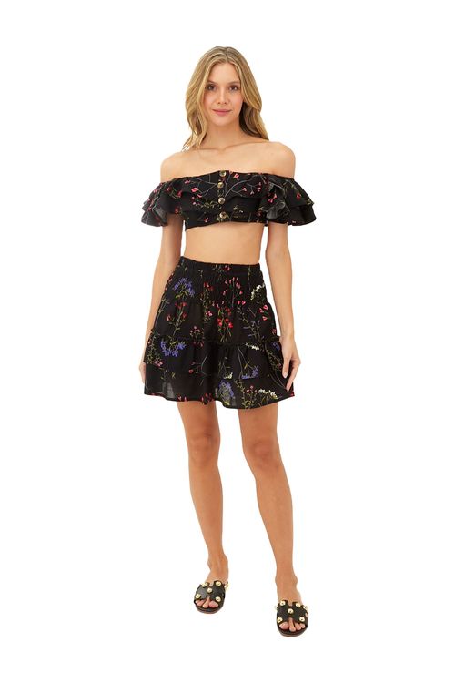 Falda Corta Fiore Estampado Floral Negro