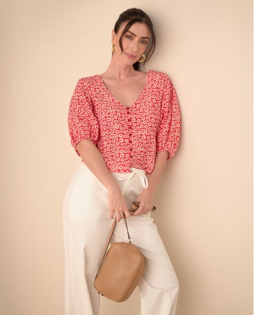 Camisa con estampado de flores para mujer